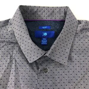 Egara Dress Shirt Men's XXL Gray Blue Polka Dot Slim Fit Non-Iron Button Up